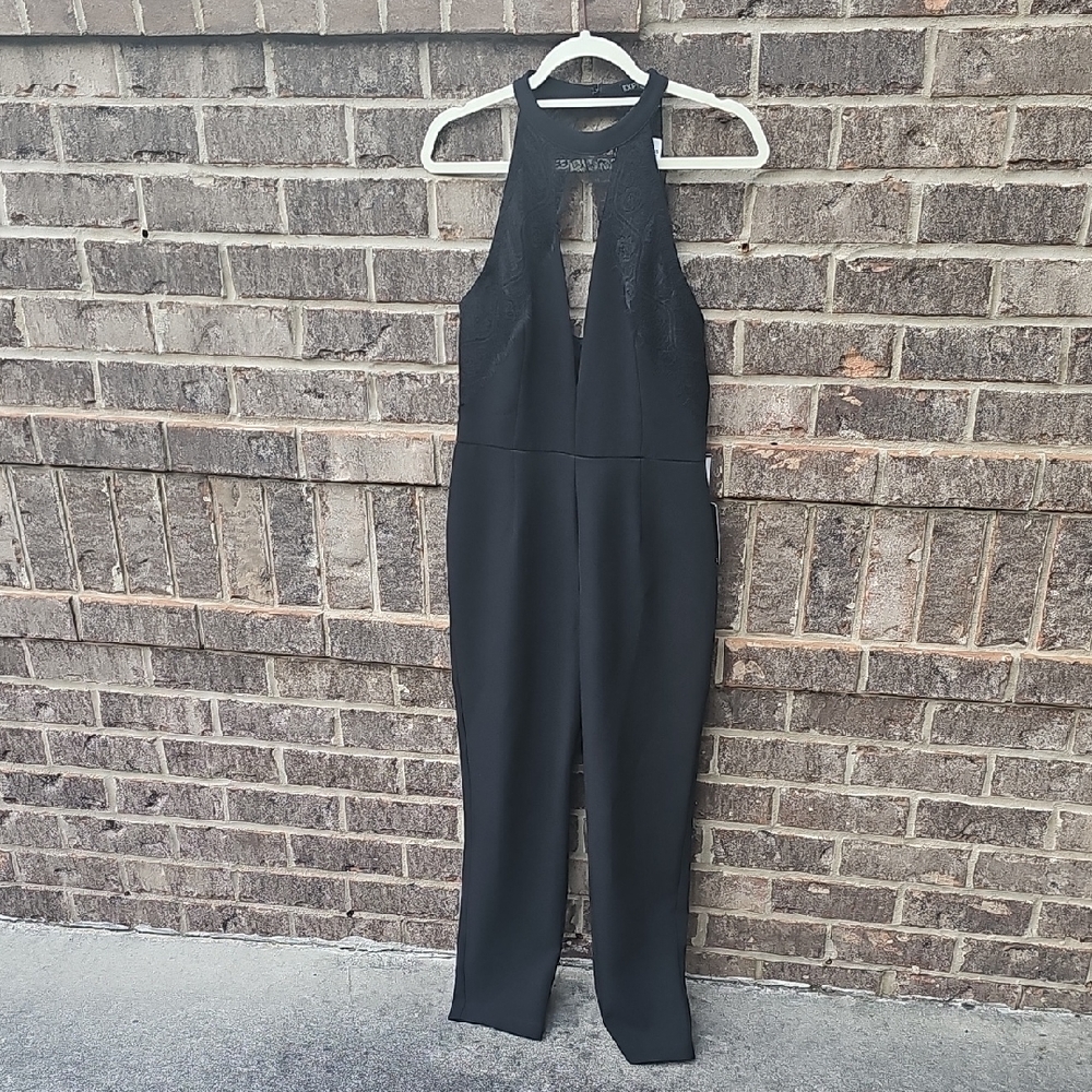 Express Black Halter Jumpsuit Size 6 With Lace